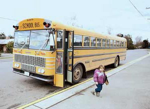 Kids getting off schoolbus